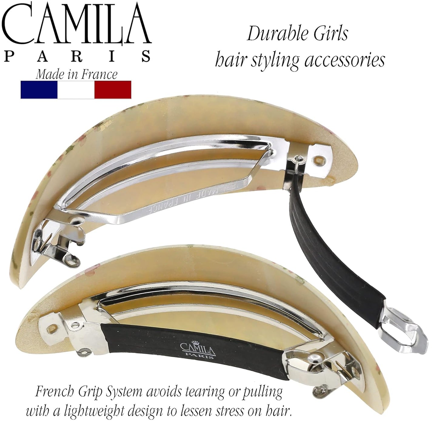 Camila Paris CP3323 French Hair Barrette Oval For Thick Curly Wavy Long Hair, Strong Hold Grip Hair Clips for Women, No Slip Rubberized Metal Clasp, Styling Girls Hair Accessories, Made in France
