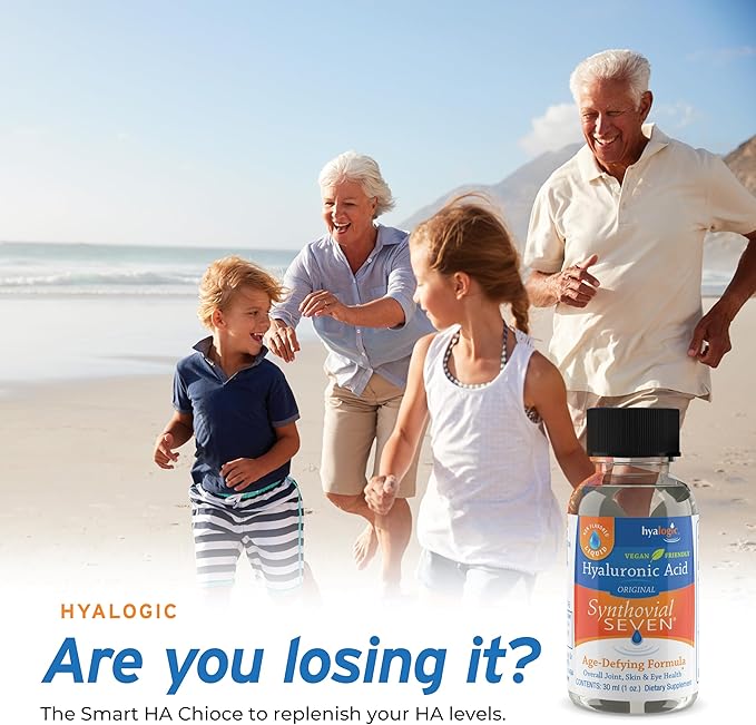 Hyalogic Synthovial Seven - Oral Hyaluronic Acid Supplement 1oz (Pack of 2) - Liquid HA Supports Skin, Eye, and Lip Hydration - Gluten-Free, Vegan