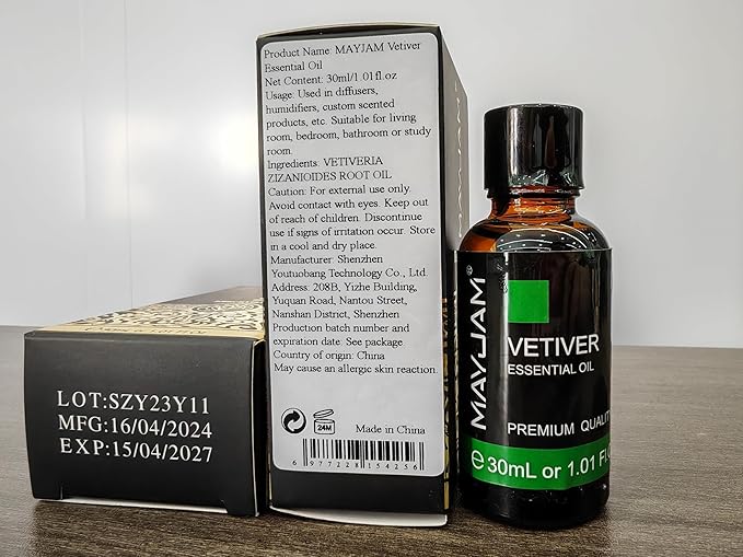 Vetiver Essential Oil 30ML, Pure Vetiver Oil Essential Oils for Aromatherapy, Candles, Soaps(1.01FL.OZ)