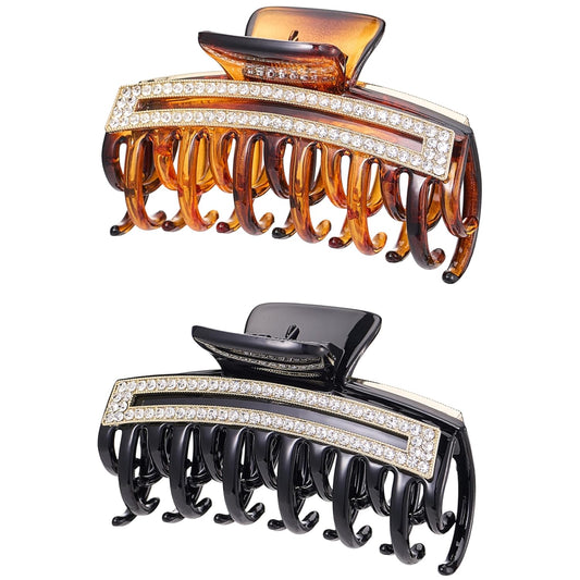 SINIDE Rhinestone Hair Claw Clips, Crystal Jaw Clip Nonslip Acrylic Claw Clips for Thick Long Hair, Fashion Elegant Clamps Accessories for Women Ladies Strong Hold Barrette for Styling (2 Pack)