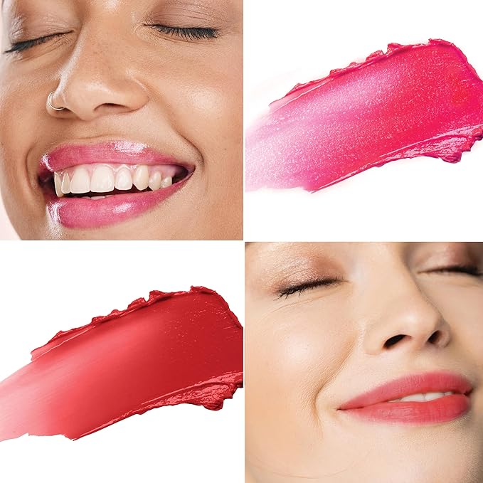 Tinted Lip Balm Bundle - Moisturizing, Hydrating Sheer Buildable Lip Color with Hyaluronic Acid, Vitamin E & rich oil - Set of 2: Ruby Rouge & Rosy Bloom