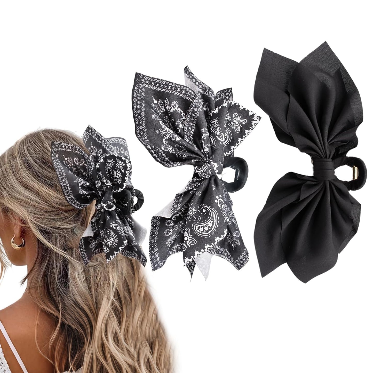 Bow Claw Clips Bow Hair Clips Black 2PCS Big Hair Bows for Women Butterfly Styling Large Hair Clips for Thick Hair for Girls Hair Accessories for Teen