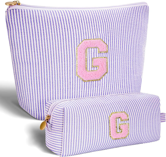 Personalized Makeup Bag for Women Girls - Fashion Cosmetic Bag Trendy Travel Toiletry Bag with Initials Letter - Teen Gifts - Lavender,G