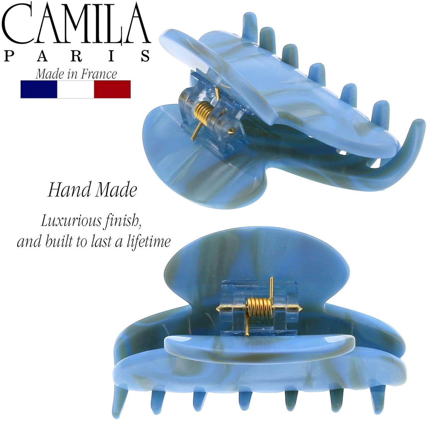 Camila Paris CP3063 French Hair Clip for Women, Handmade, Blue, Small, Girls Hair Claw Clips Jaw, Durable Styling Hair Accessories for Women, Strong Hold No Slip Grip, Made in France