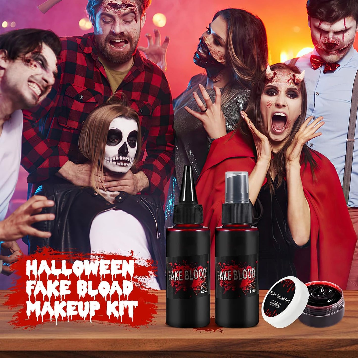 Fake Blood, Halloween Fake Blood Makeup Kit, 2.03oz Fake Blood Spray, Dripping Blood, Halloween Fake Blood Makeup, for Zombie Vampire Cosplay Monster Mouth Clothes Dress Up(3PCS)