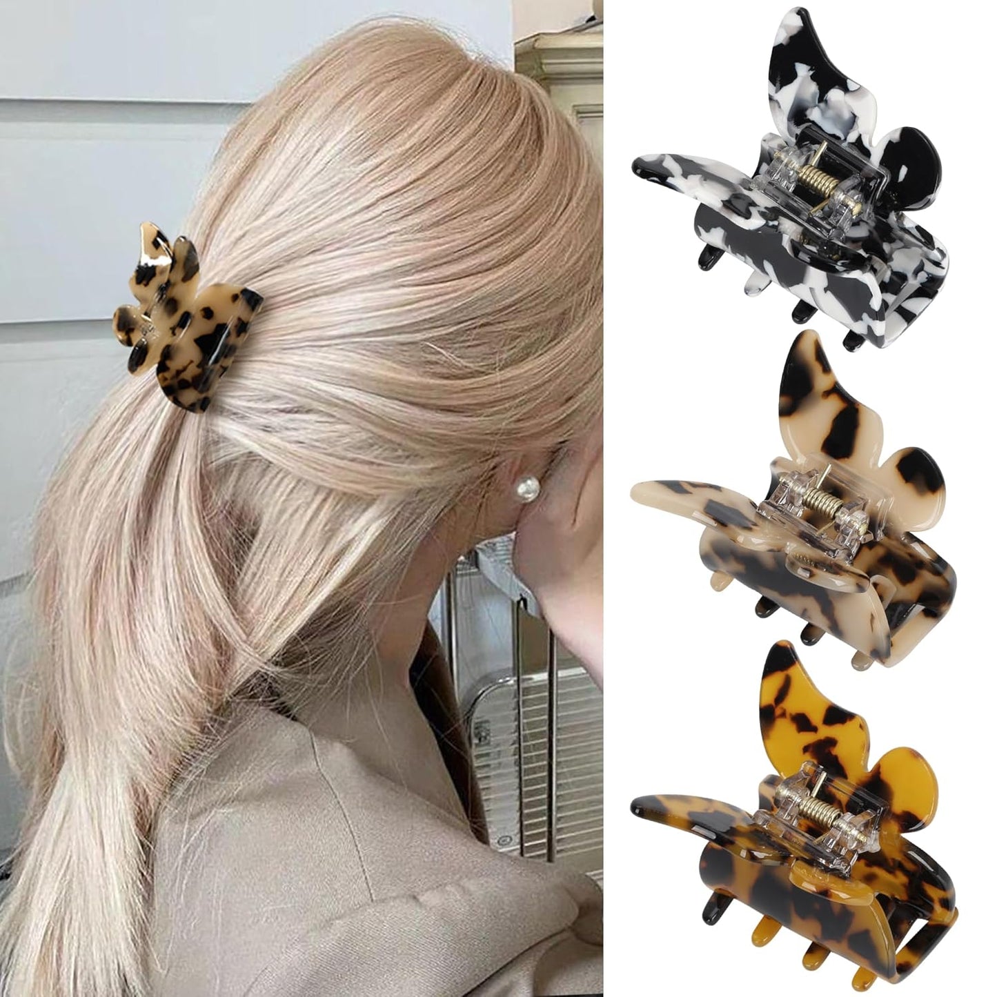 Butterfly Hair Clips Hair Claw Butterfly Tortoise Shell Jaw Clips 2.3 inch Beautiful Hair Accessories for Girls and Women. (3 pack)