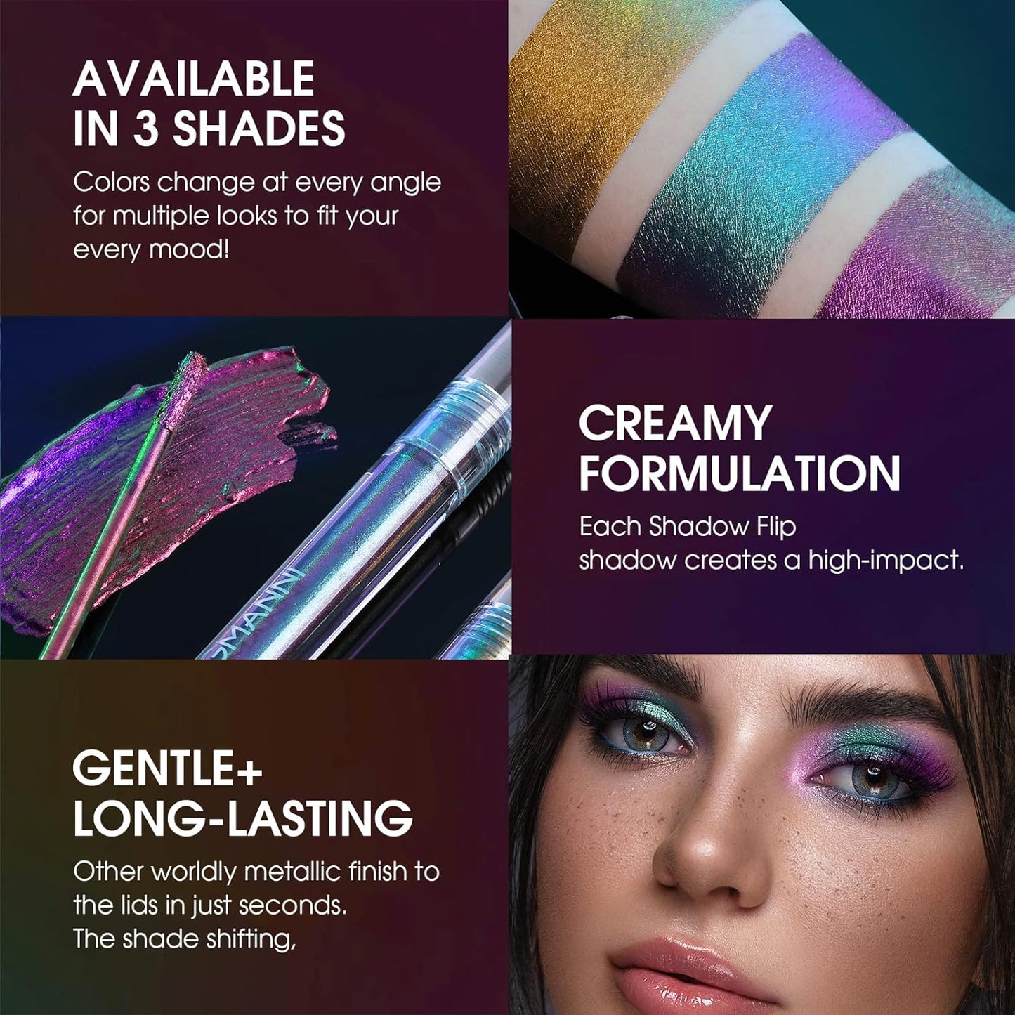 Jolilab Metallic Liquid Chameleon Eyeshadow, Multi-Dimensional Eye Looks, Long-lasting Holographic Glitter Multichrome Eyeshadows Makeup (#Wonder+#GX006)