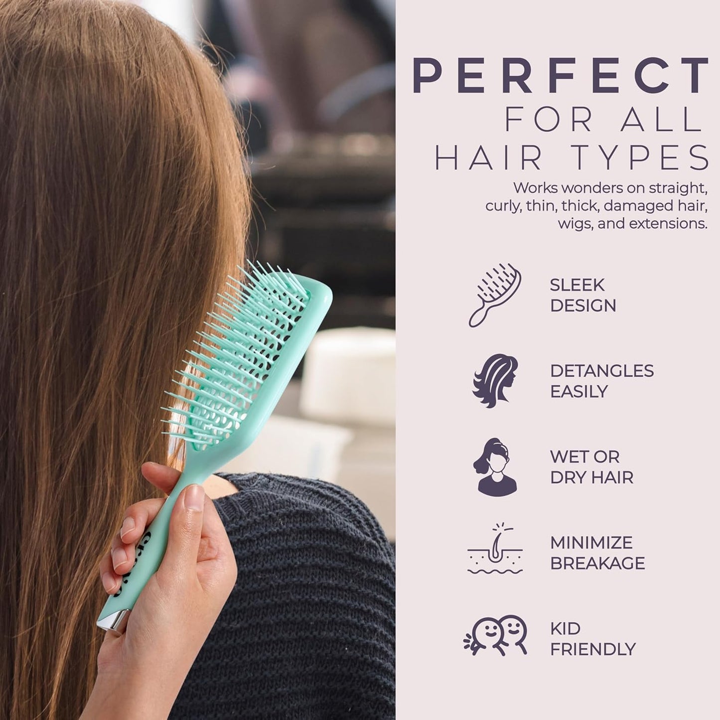 Crave Naturals Detangling Hair Brush - Lightweight Vented Cushion Curly hair brush with Gentle Bristles for Wet and Dry Hair - detangling brush for All Hair Types - Turquoise