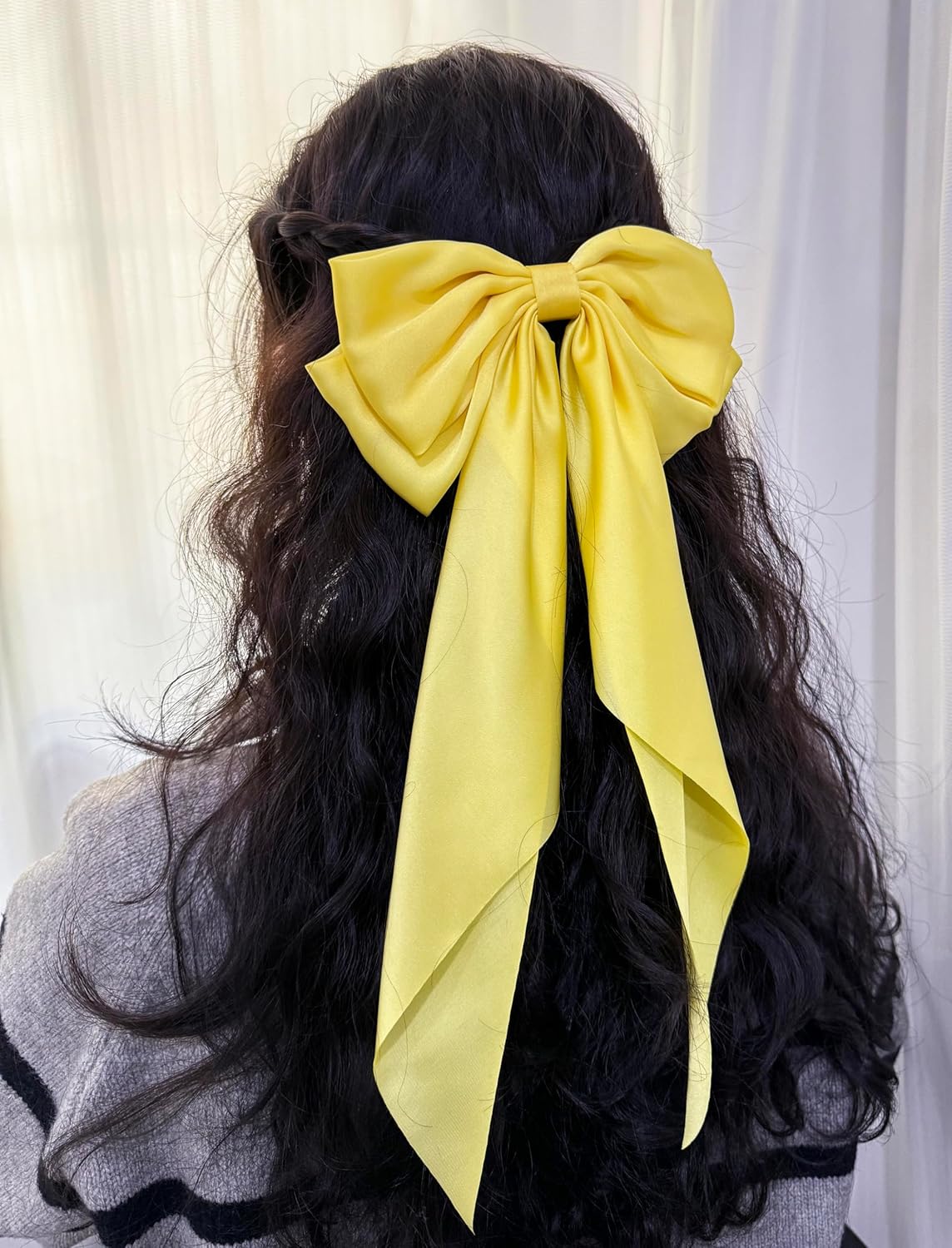 SUSULU Hair Bows for Women,Yellow Bow Hair Clips for Girl Hair Bows Barrette Metal Clips Long Ribbon Hairpin Party Bows for Hair Ponytail Hair Styling Accessories 2pack