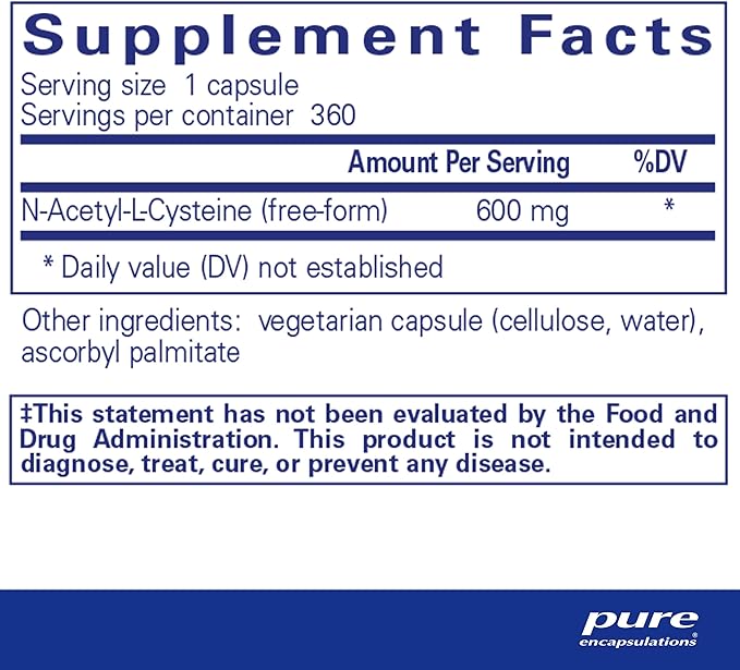 Pure Encapsulations NAC 600 mg - N-Acetyl Cysteine NAC Supplement for Lung Health & Immune Support, Liver Support & Antioxidants* - with Freeform N-Acetyl-L-Cysteine - 360 Capsules