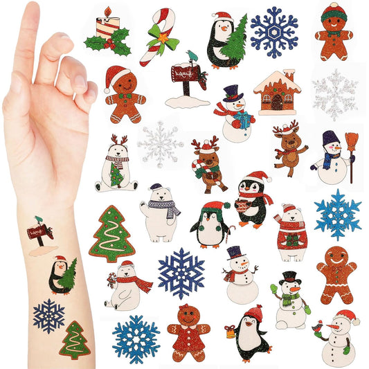 Nosiny 240 Pcs Christmas Temporary Tattoos Snowflake Winter Glitter Tattoos Santa Snowflake Sticker Tattoo Winter Apparel Accessories for Body Face Kids Women Party Favors