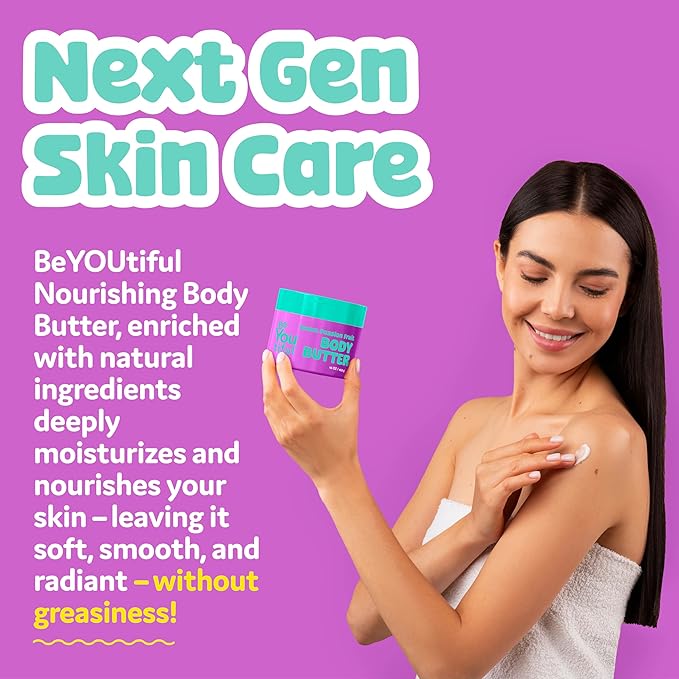 BeYoutiful Natural Body Butter for Dry Skin, Guava Passion Fruit, Cruelty Free Moisturizer for Kids & Teens, Coconut Oil & Shea Butter, 16 oz