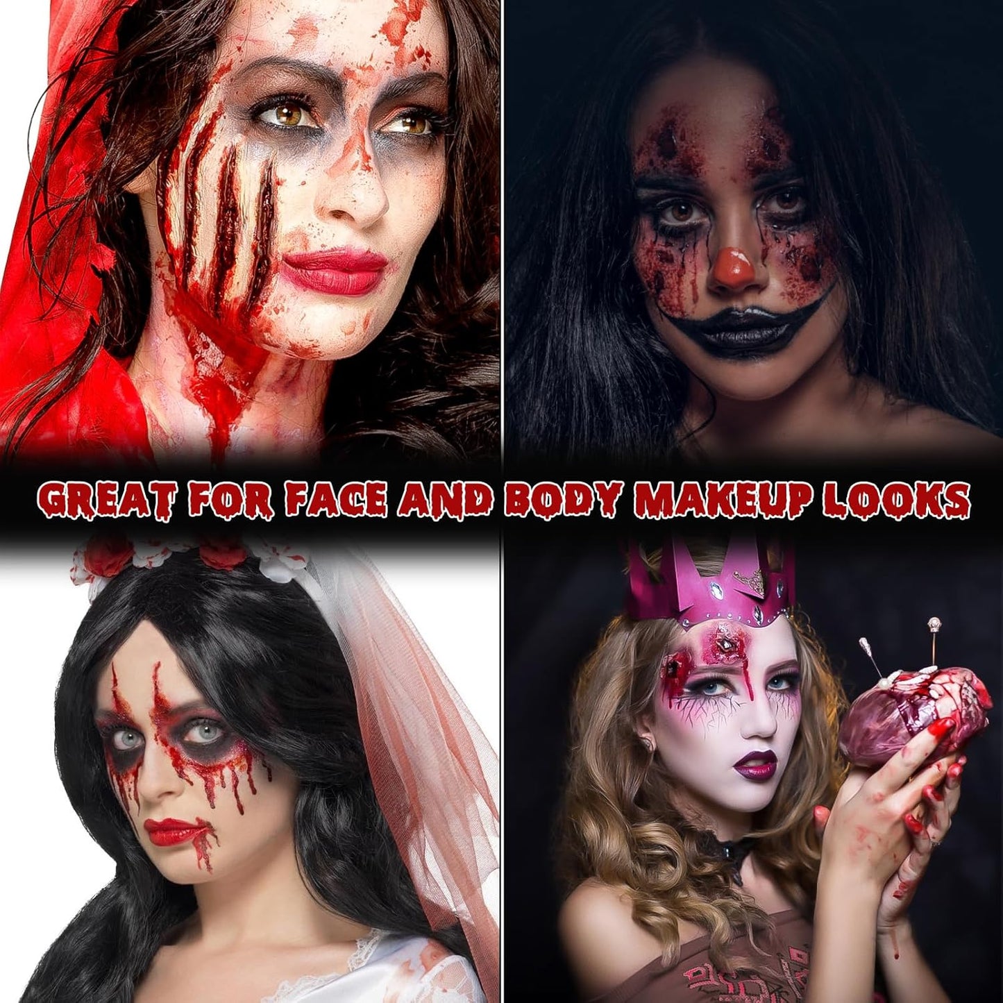 Halloween Fake Blood Makeup Kit - Includes Realistic Coagulated Blood Gel, Fake Blood Spray, Dripping Blood, Stage Blood, for Zombie Vampire Cosplay Party Mouth Clothes