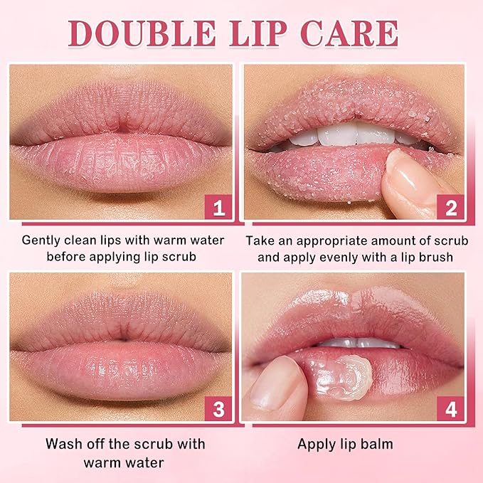 4PCS Lip Scrub and Mask Set,Strawberry and Honey Pot Lip Balm,Reduces Lip Lines Lip Exfoliator Scrub and Moisturizer,Repair Beebalm Lip Balm and Lip Scrub Set,Lip Mask Overnight