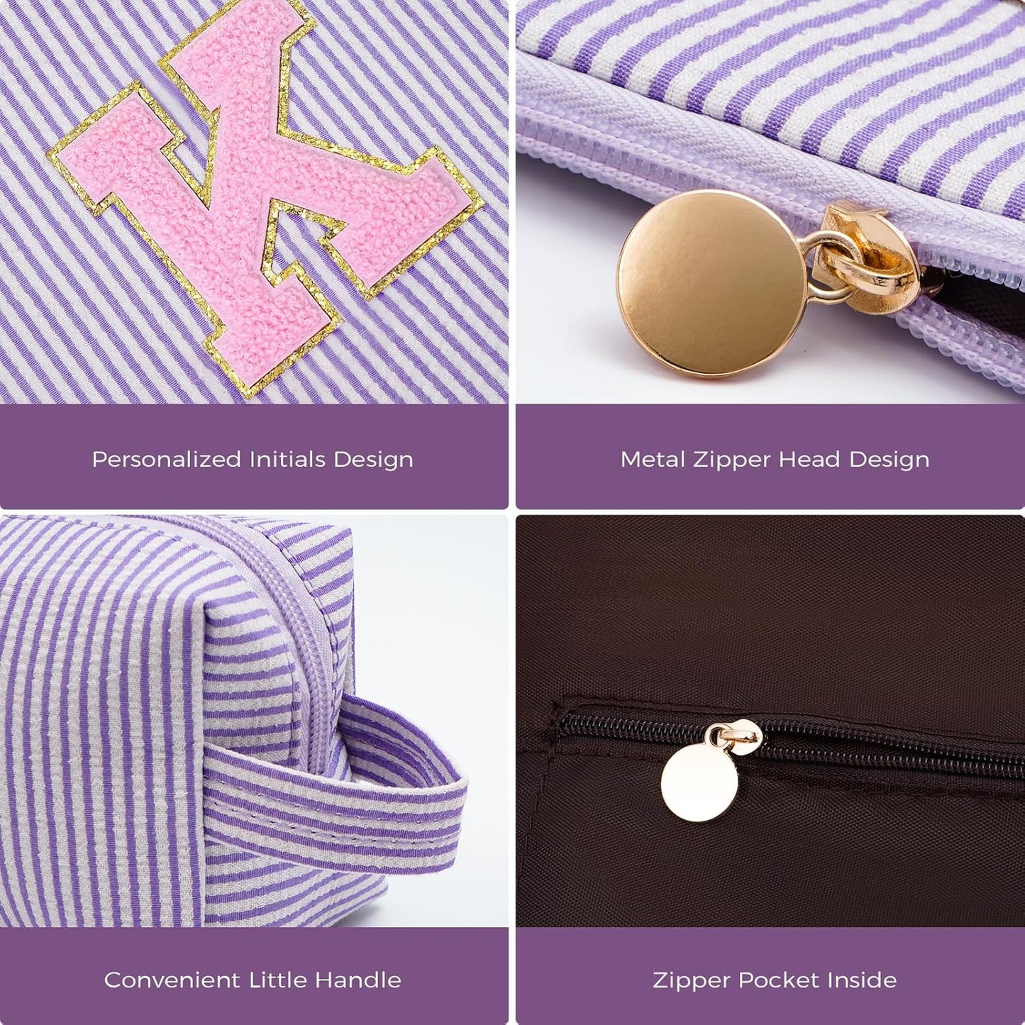 Monogrammed Gifts for Women - Cosmetic Bag for Teen,Initial Cute Makeup Bag Set for Women,Trendy Pouch for Niece Sister Friend Female Her,Birthday Gifts for Daughter - Lavender,K