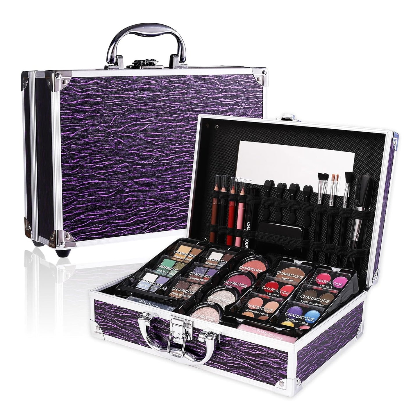 Makeup Kit for Teen Girls & Women Full Kit, Beauty Train Case with Starter Cosmetic Set, Make Up Christmas Gift Box with Eyeshadow,Lipgloss,Highlighter,Blush,Lip&Eye Pencils,Brush & More(Purple)