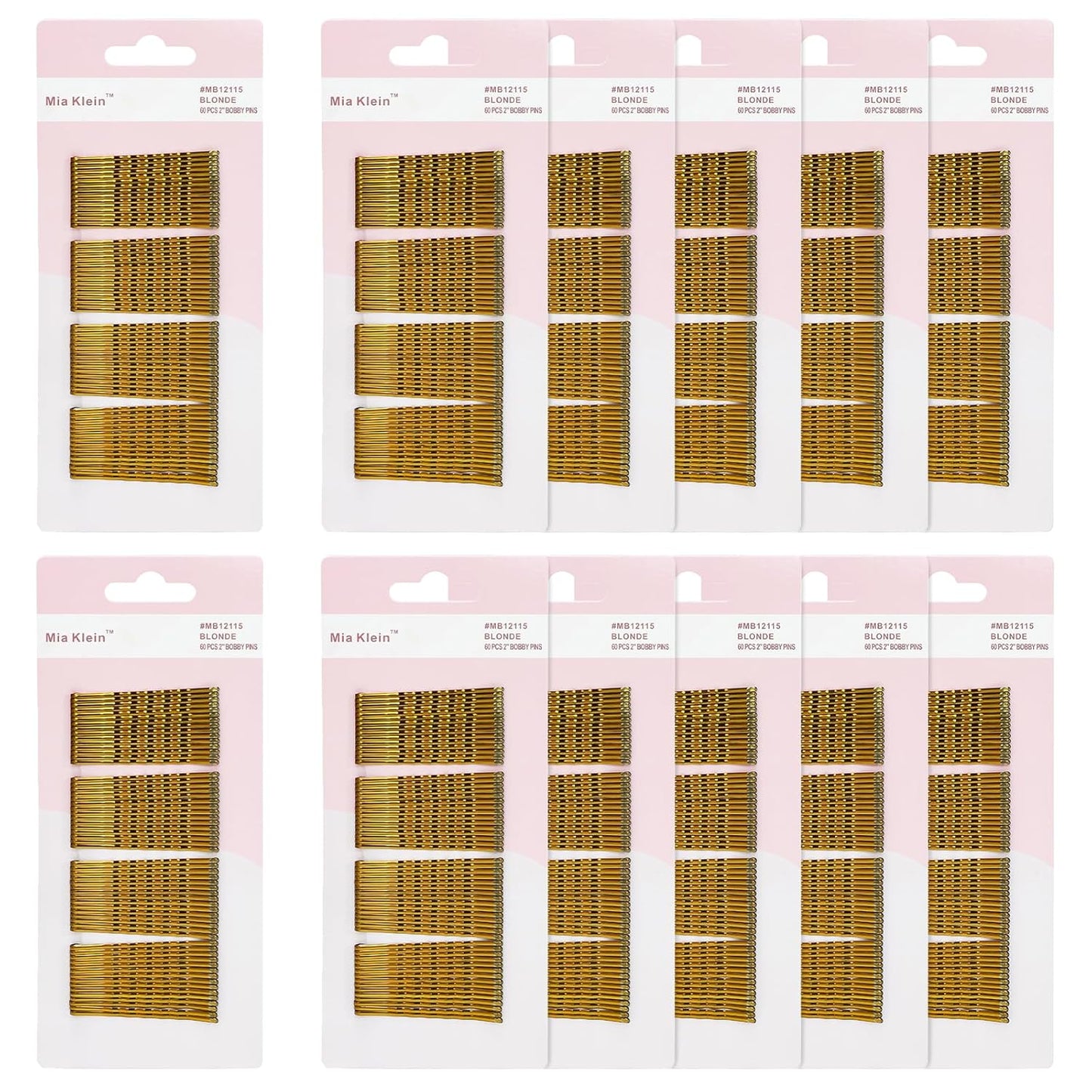 720 Count Bobby Pins 2 Inch, 60PCS Each-Pack of 12, Crimped Hair Pins, Non Slip Hair Accessories for Kids, Girls, and Women (Blonde)