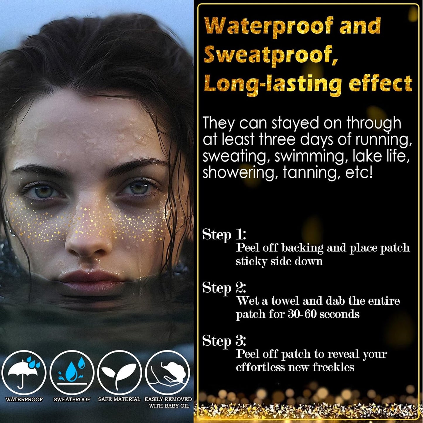 24pcs Gold and Silver Glitter Freckles Face Tattoo, Sparkle Freckles Temporary Face Tattoos, Body Face Glitter Makeup Patches Speckles, Waterproof Long Lasting Makeup Accessories for Women Girls