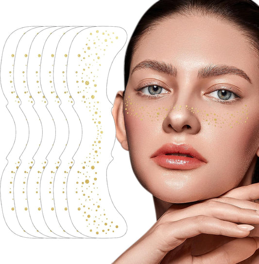 Glitter Freckles - 6PCS Fake Freckles, Gold Makeup Patches, Waterproof Glitter Freckles Face Tattoo, Cute Face Glitter, Shiny Face Jewels for Women, Party Makeup Accessory Face Glitter for Kids