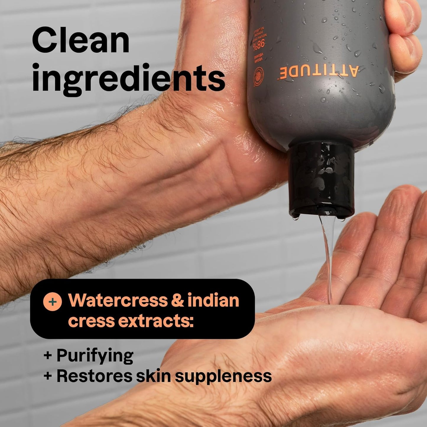 ATTITUDE Shower Gel Body Wash for Men, 98% Natural Origin Ingredients, Paraben & Phthalate Free, EWG Verified, Cleanses Without Drying, Patchouli & Bourbon, 14 Fl Oz