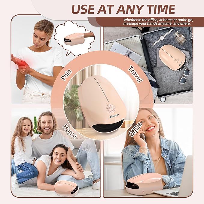 Hand Massager With Heat And Compression | 3 Levels Therapy Hand Massager With Kneading Rollers | Rechargeable Hand Massagers For Pain Relief And Muscle Relaxation | Best Gift For Women, Men | Pink