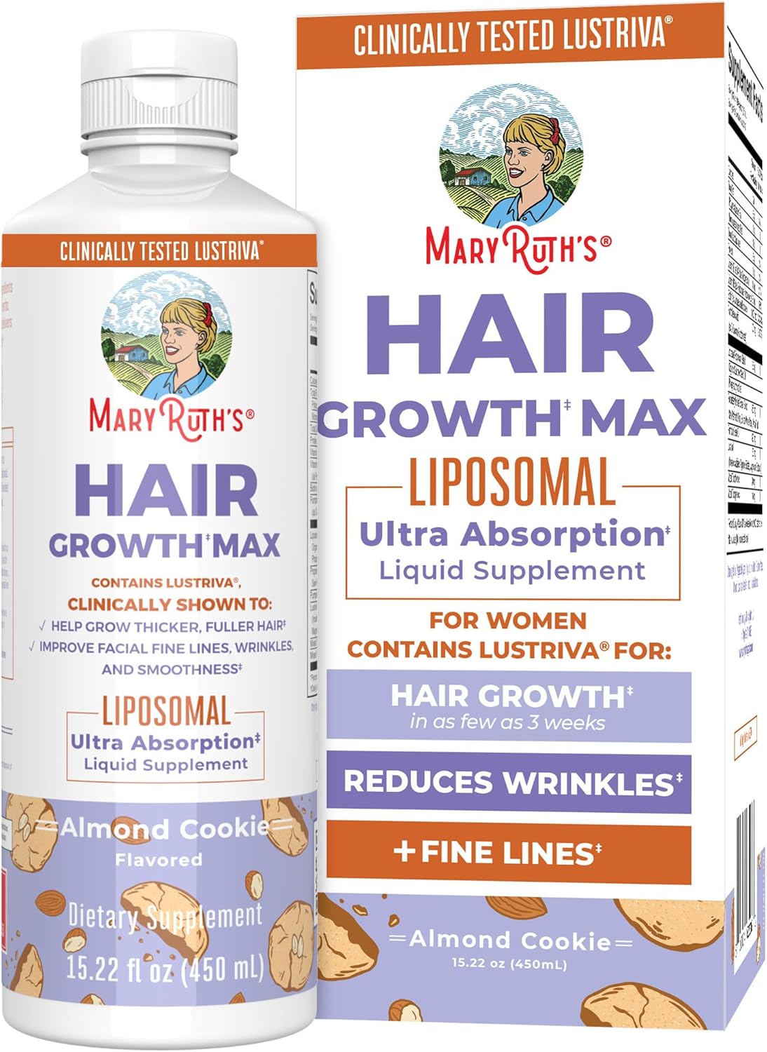 MaryRuth Organics Women's Hair Growth MAX Liposomal | with Lustriva® + Biotin 10000mcg + Pumpkin Seed Oil | Thicker Hair | Hair Care | Wrinkles, Fine Lines, Skin Care | Ages 18+ | 15.22 Fl Oz