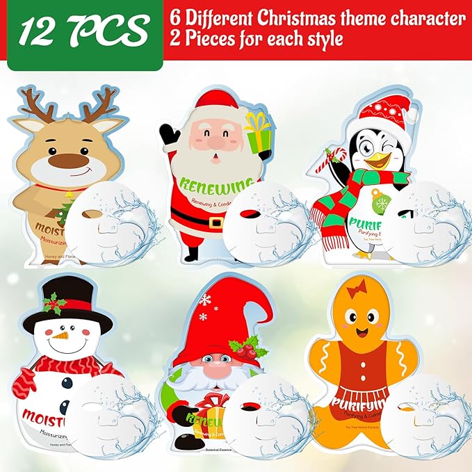 Timgle 24 Pcs Christmas Stocking Stuffers Bulk Facial Masks Skincare Face Sheet Masks Holiday Gifts for Women, Fragrance Hydrating Face Mask Spa Gifts Bulk for Coworker Adults Stocking Stuffer