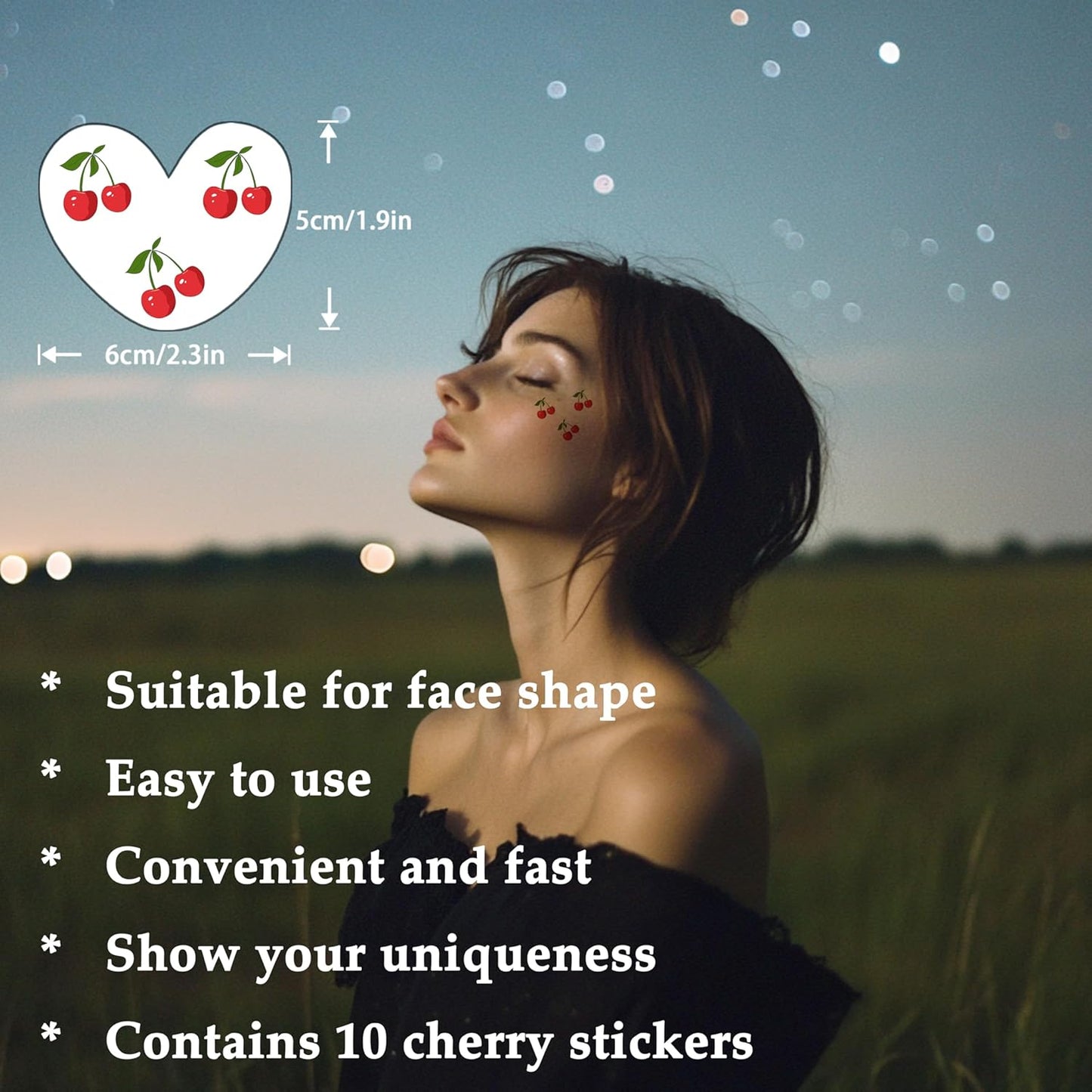10pcs Cherry Face Makeup Patches, Temporary Facial Cherry Patches For Women, Waterproof, Adult