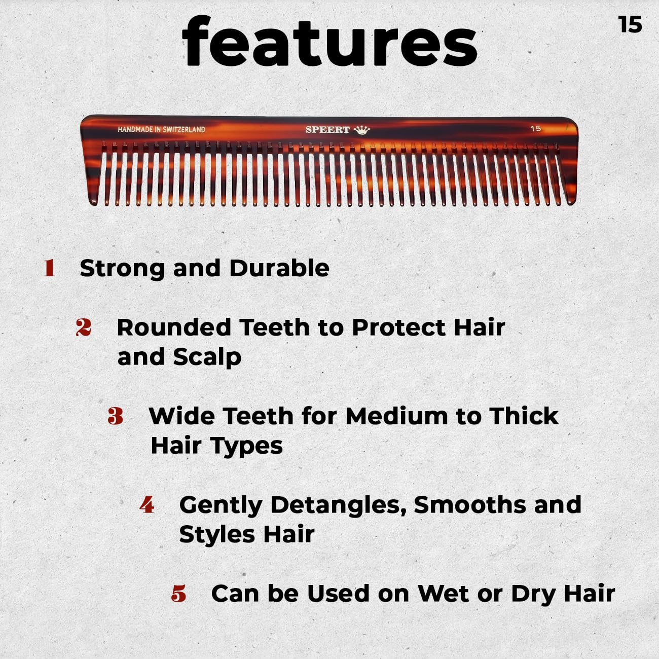 Hand-made European Swiss Tortoise comb #15 7 3/8"x 1 9/16"Inch Havana Brown Gold