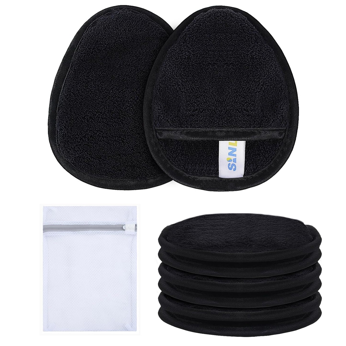 SINLAND Reusable Makeup Remover Pads For Face,Eye,Lips Microfiber Gentle Facial Cleansing Cloths for All Skin Types Friendly for Makeup Remover With Laundry Bag Black Pack of 6