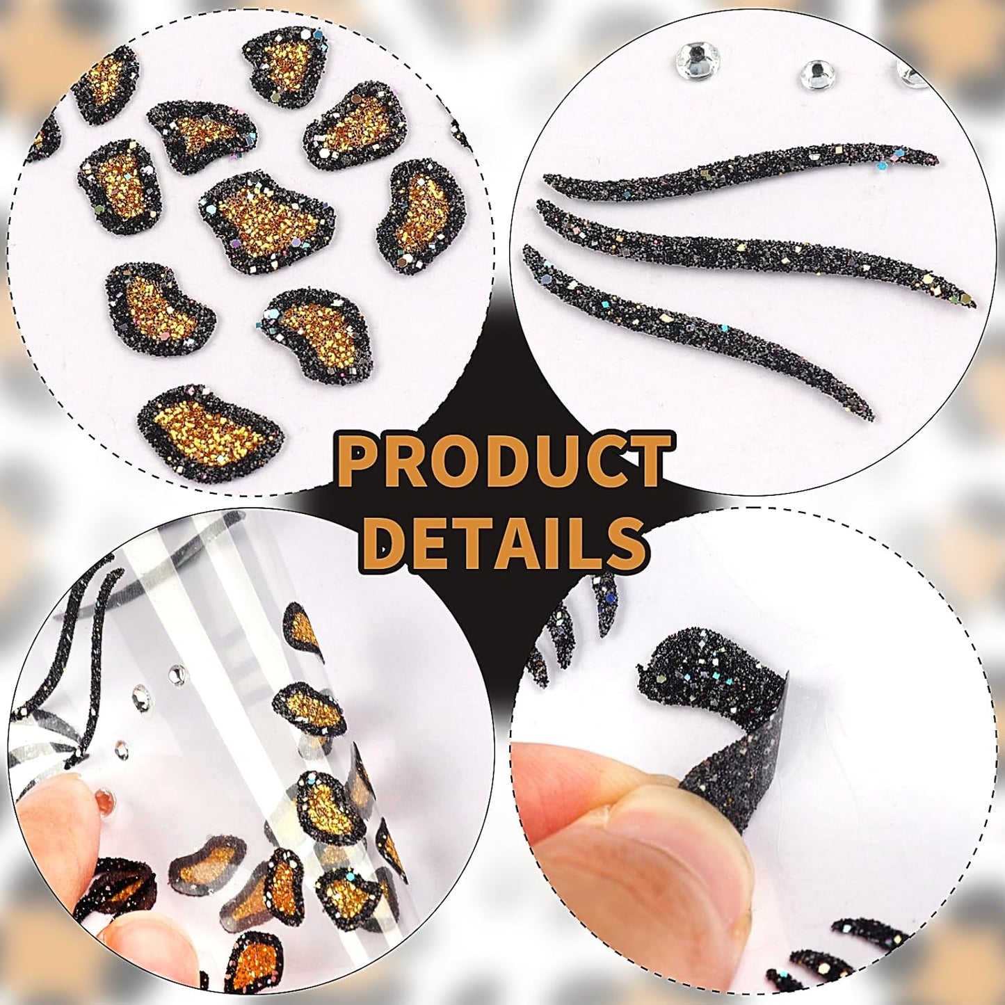 Face Stickers Gems Halloween Temporary Tattoo Sticker Animals Face Sticker Decal Body Face Self-adhesive Sticker Stage Makeup Party Cosplay Decoration 2pcs (cheetah)