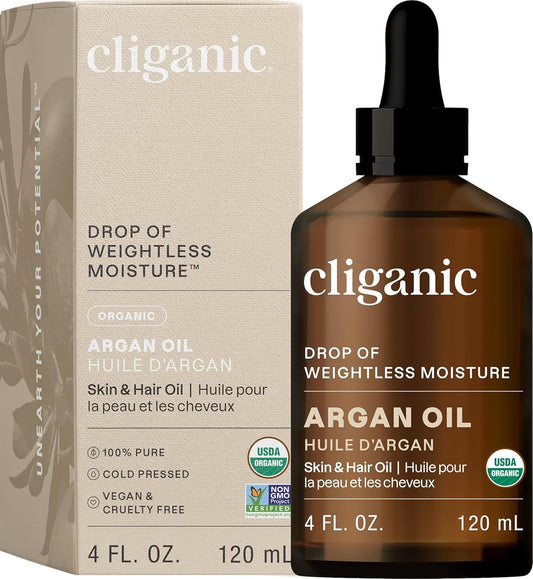 Cliganic Organic Argan Oil, 100% Pure | for Hair, Face & Skin | Natural Cold Pressed Carrier Oil, Imported from Morocco