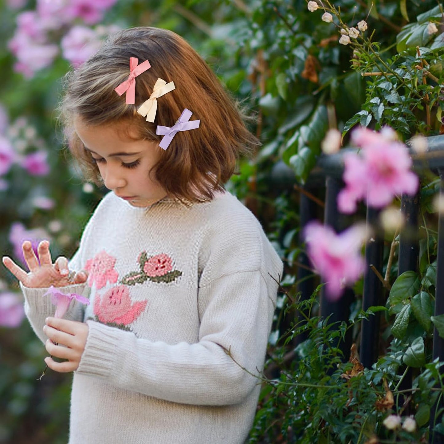 24 PCS Small Hair Ribbon Bow Clips for Women, Girls, Teens, Toddlers, Baby, Spring Easter Pastel Pink Blue Purple Cream Coquette Barette Hair Clips Accessories