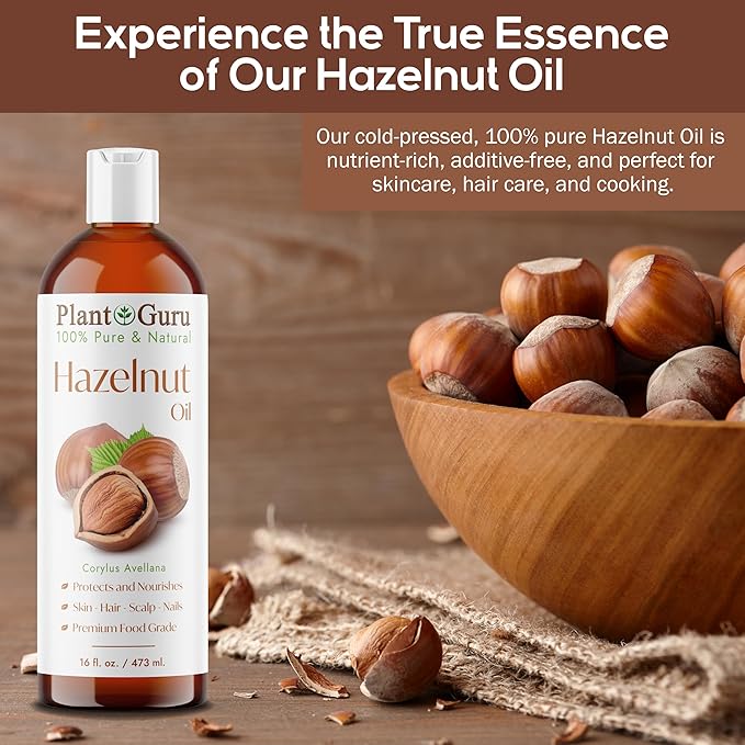 Hazelnut Oil 8 fl. oz. Cold Pressed 100% Pure Natural Carrier - Skin, Face, Body And Hair Growth Moisturizer. Great For DYI Cream, Lotions and Lip balm.