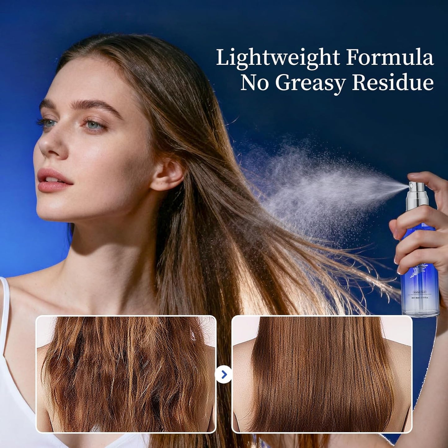 Rosemary Hair Treatment Oil Spray 80ml - Frizz Control & Split End Repair, Infused with Argan Oil, Batana Oil, Lavender Oil for Instant Smoothness - Long-lasting Bluebell Fragrance