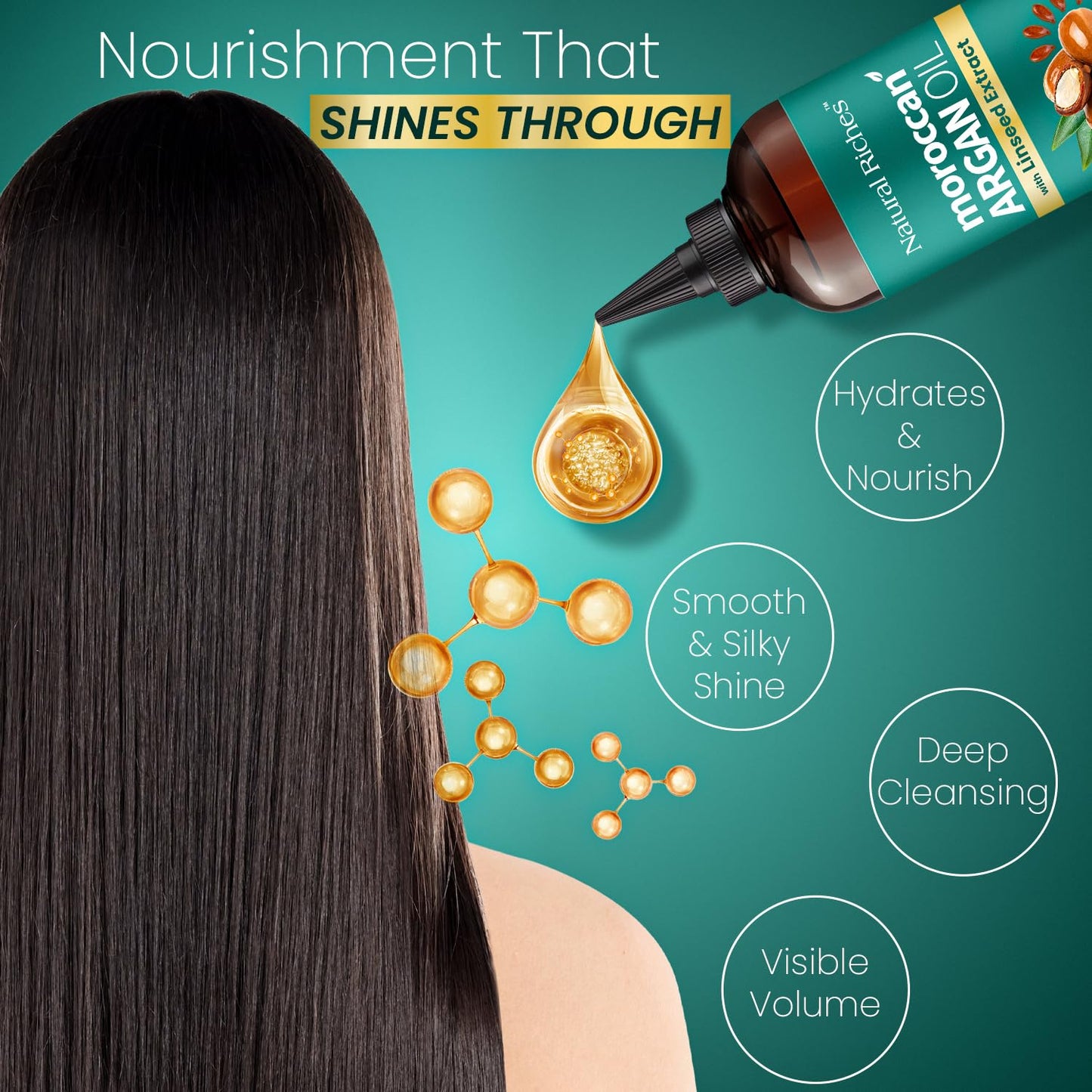 Natural Riches Moroccan Argan Oil with Linseed Extract, Hair Treatment for All Hair Types, Smooths frizz, detangles, conditions and boosts shine 8 Fl Oz