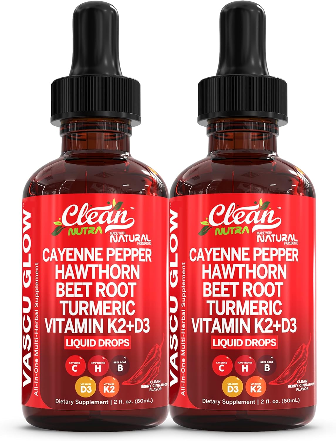 Clean Nutra Cayenne Pepper Drops Supplement Liquid + Hawthorn Berry, Vitamin D3 K2 Beet Root Powder, Ceylon Cinnamon, Turmeric Curcumin, Organic Panax Ginseng, Berberine Extract Organic (2)