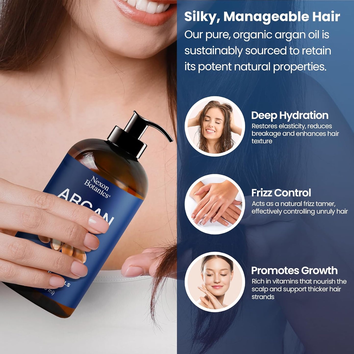 Argan Oil for Hair Growth 8 fl oz - 100% Natural Moroccan Argan oil for Face, Body, Skin and Nails - Aceite de Argan