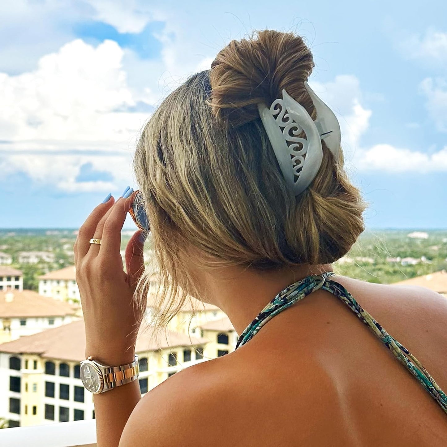 Camila Paris CP3213 French Hair Clip for Women for Thick Hair for Long Curly Wavy Hair, White, Girls Hair Claw Clips Jaw, Styling Big Claw Clip for Thick Hair, Strong Hold No Slip Grip, Made in France