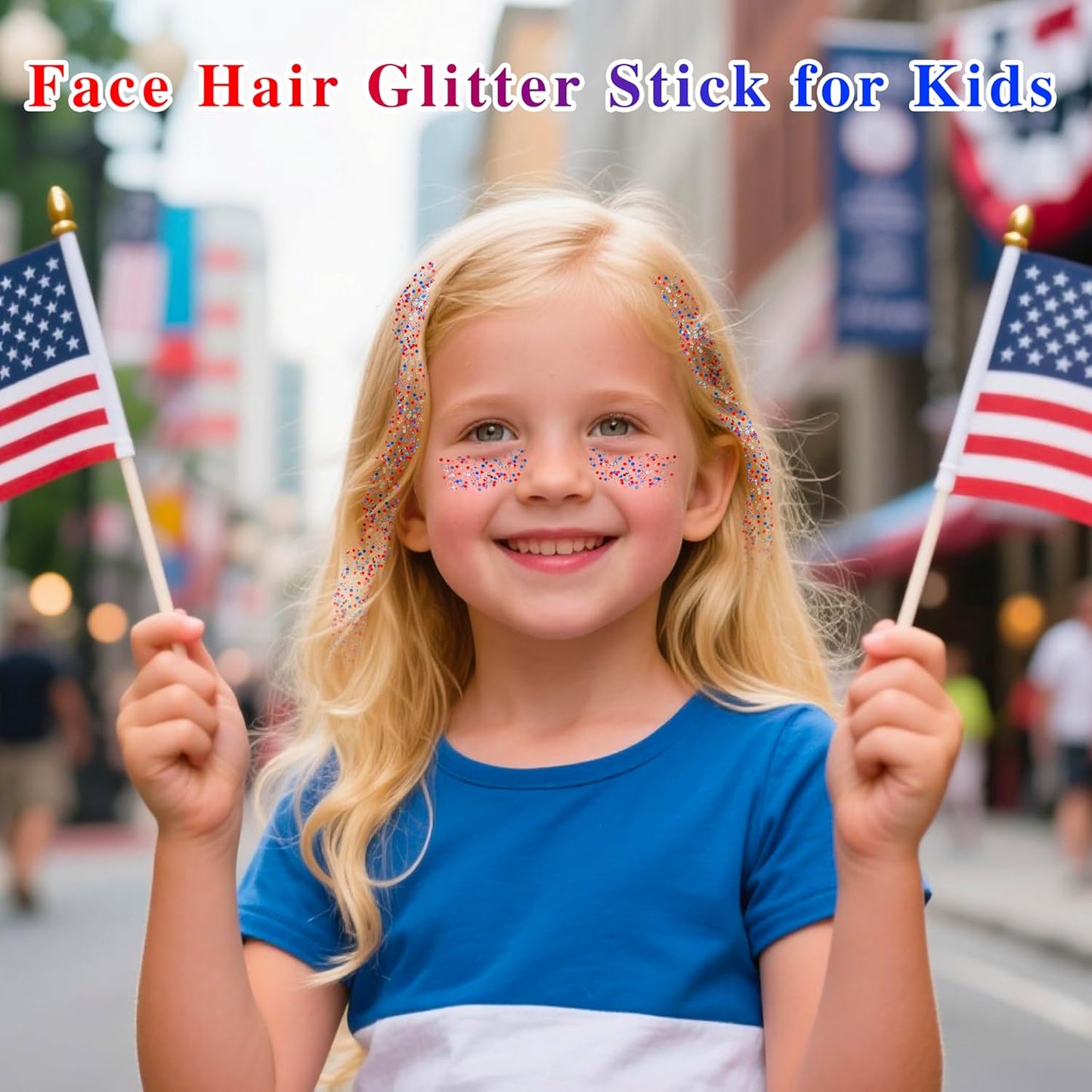 MEICOLY Red White and Blue Face Body Glitter Stick,Hair Glitter Stick for Kids and Women,Sparkle Patriotic Pride Chunky Glitter Makeup for Memorial Day,4th of July Accessories Outfits for Women