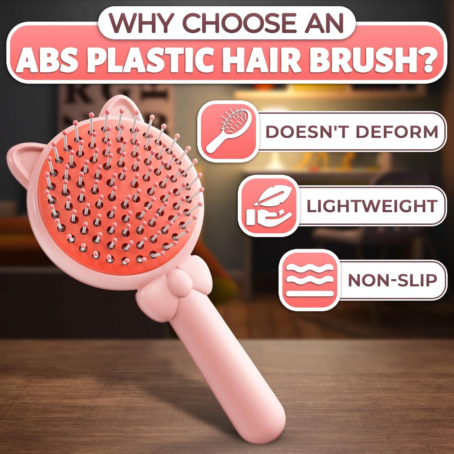Retractable Hair Brush Pink Pig Designed - Compact 7.87 х 3.66 Inches Self Cleaning Hair Brush for Women with Magnetic Attach - Effective Detangling & Self Cleaning Hairbrushes with Soft Bristles