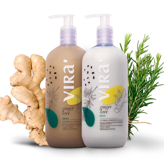 Brazilian Shampoo and Conditioner Set, Paraben-Free, Deep Moisturizing Treatment, Hair Recovery, Refreshing Action, Ginger Love Detox & Clean Beauty, 17.6 Fl Oz Each