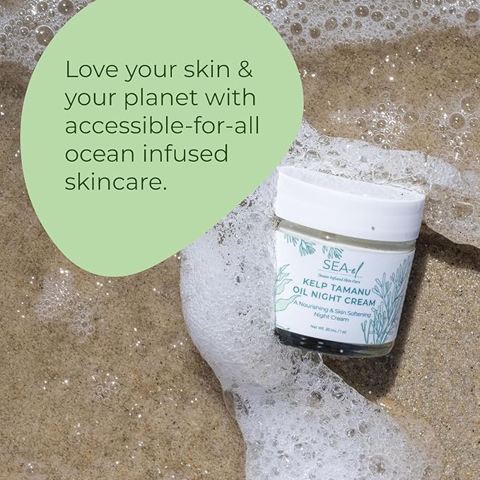 Kelp Tamanu Oil Night Cream Hydrating Face Moisturizer Reparative Skin Softening Skincare - Nighttime Anti Aging Facial Lotion for Women & Men - 1 Oz