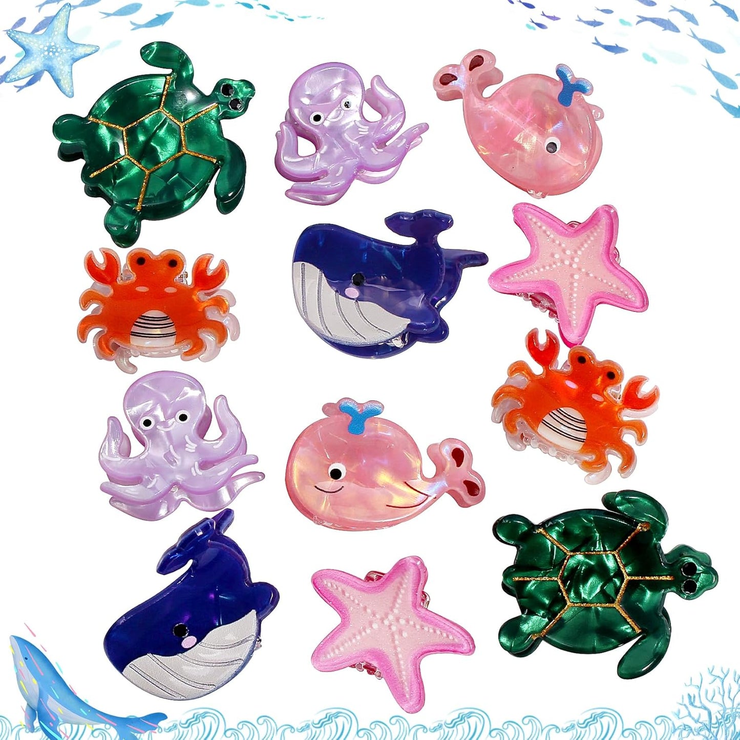 Mini Sea Animals Hair Claw Clips - 12Pcs Trendy Small Non-Slip Clips for Women Girls, Cute Kawaii Classic Hair Claws-Mini Ocean Hair Accessories Gifts(sea animal 2)