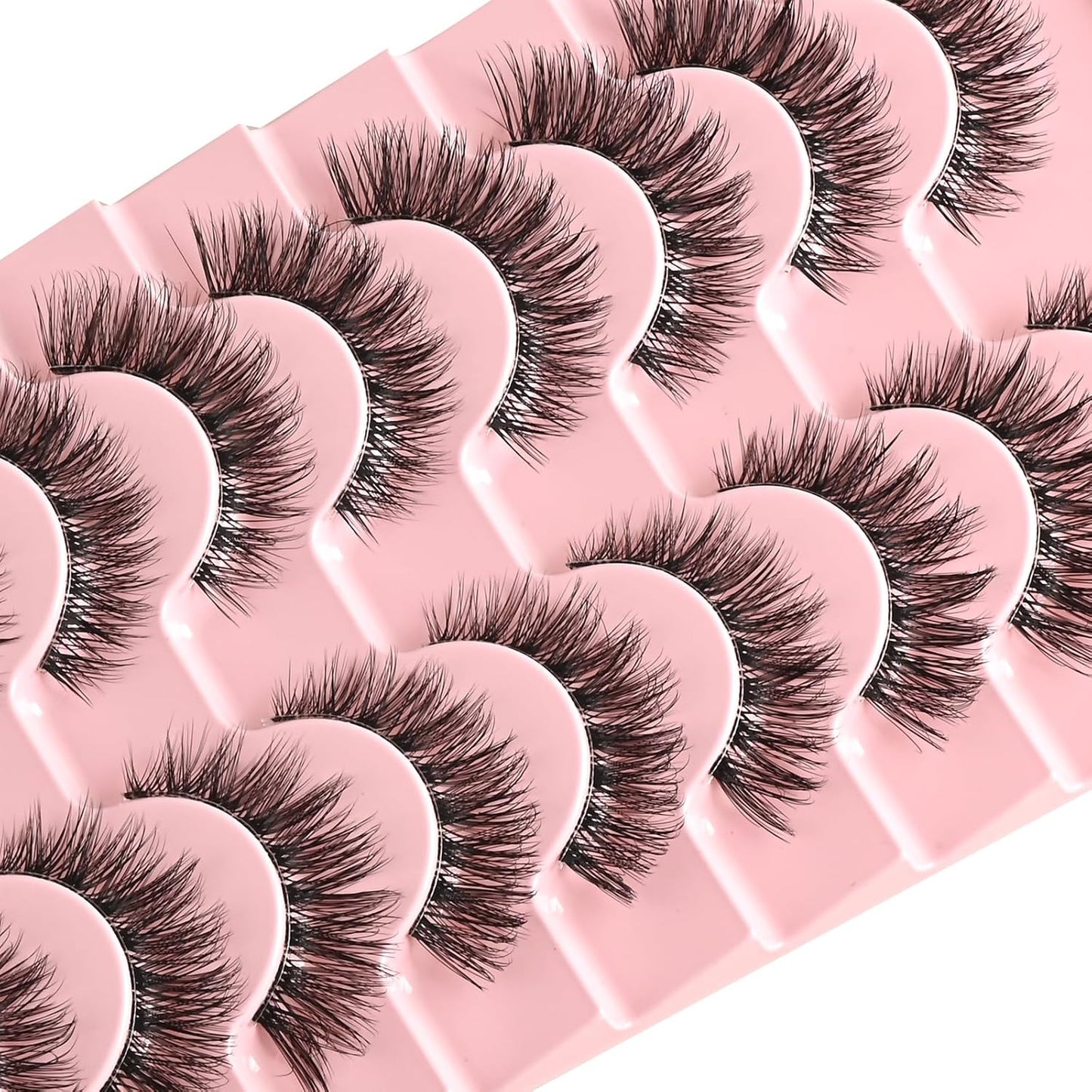 FARRED Cat Eye Lashes Natural Fake Strip Eyelashes Invisible Band Mink Eyelash Strips Wispy Full Volume False Lash Pack 10 Pairs 8-14 mm Short Demi Wispies Pestañas Postizas that Looks Like Extensions