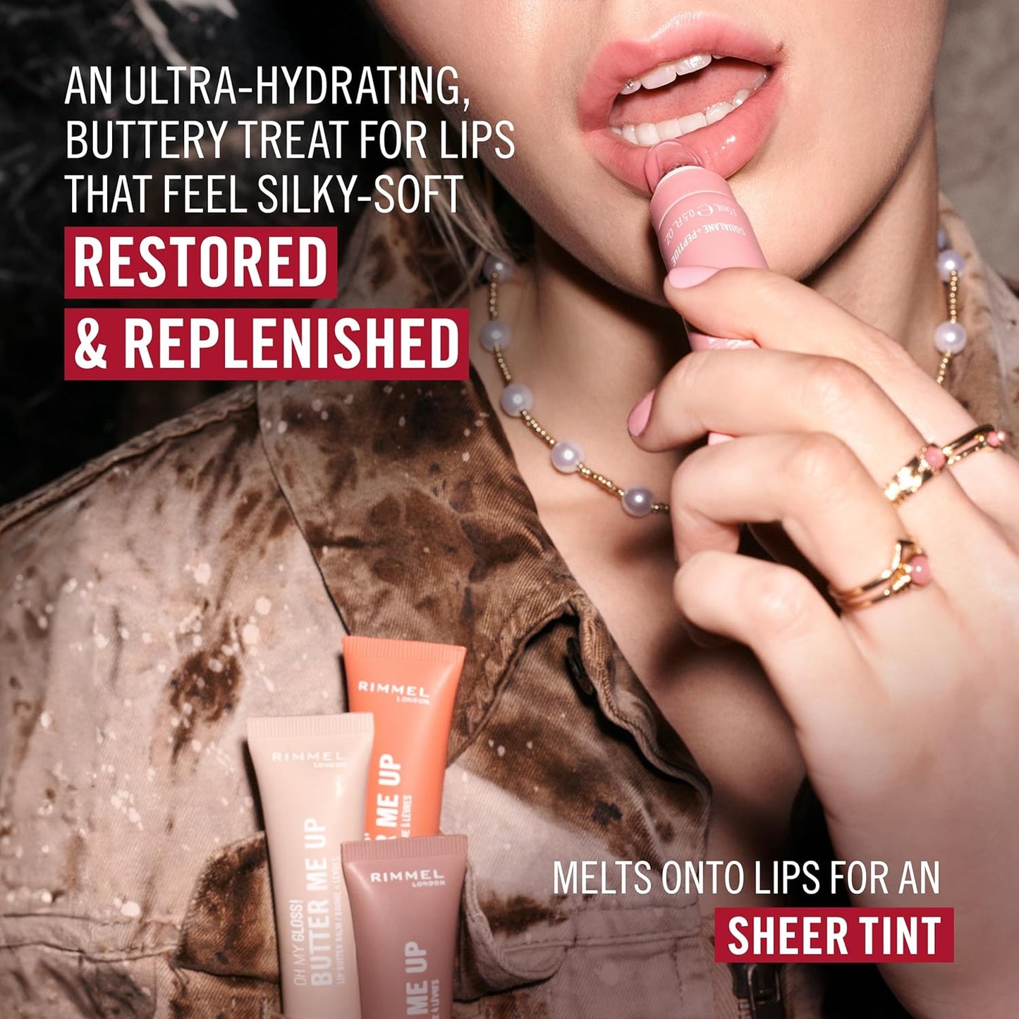 Rimmel London Oh My Gloss Butter Me Up Lip Butter Balm 004 Mellow Mocha, Hydrating Lip Balm, Tinted Lip Balm, Lip Care, Hydration, Nourishing, Squalene