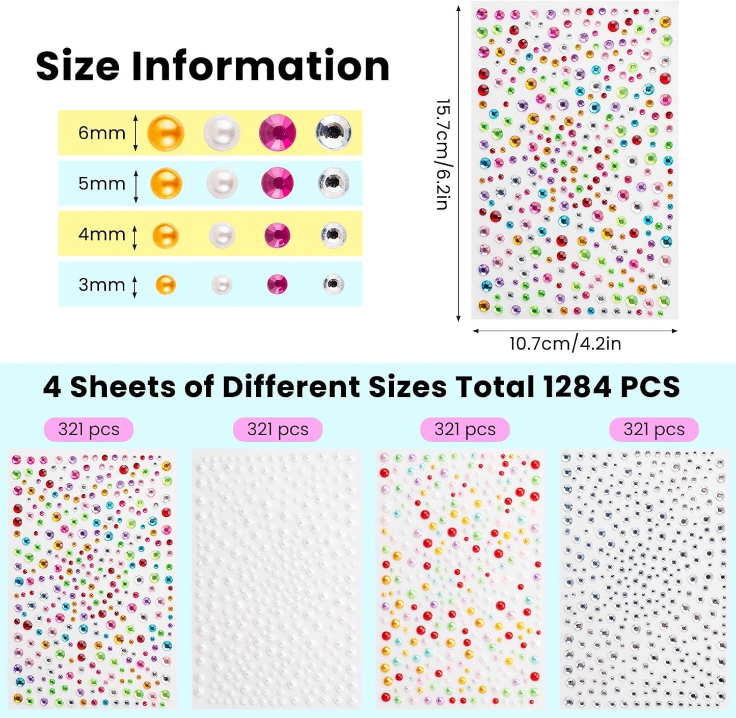 Face and Hair Gems - Self-Adhesive Rhinestones Stickers for Festival Makeup, Halloween, DIY - Stick On Jewels for Face, Hair, Nail, Eye, Body, Craft, Shoes