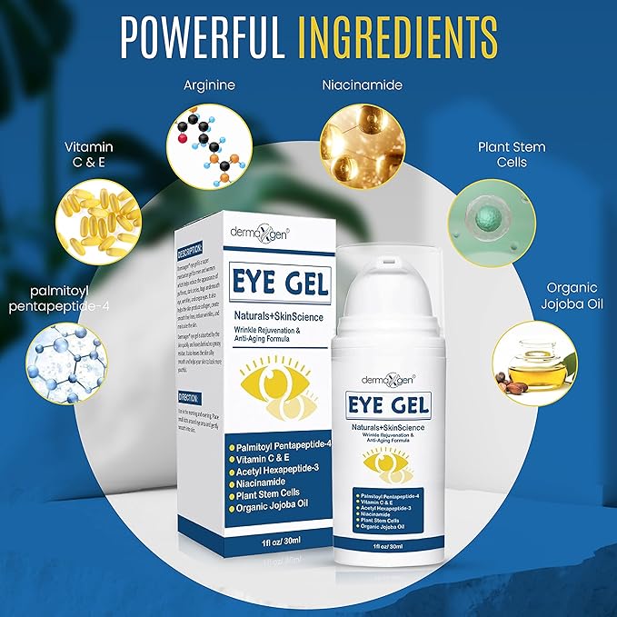 Eye Gel + Plant Stem Cells + Matrixyl 3000 + Arginine For Under And Around Eyes To Smooth Fine Lines, Eliminate Dark Circles, And De-puff Bags With Peptide Complex.