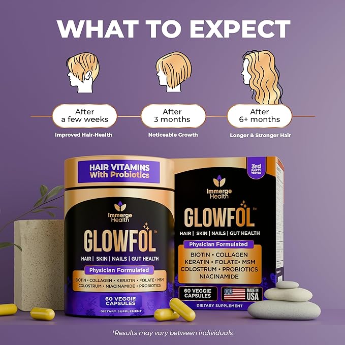 Biotin Collagen Supplement with Probiotics, Colostrum, Hyaluronic Acid and Keratin for Faster Hair Growth | Hair Skin Nails Vitamins For Women and Men | Biotin Hair Growth Supplement | 120 Capsules