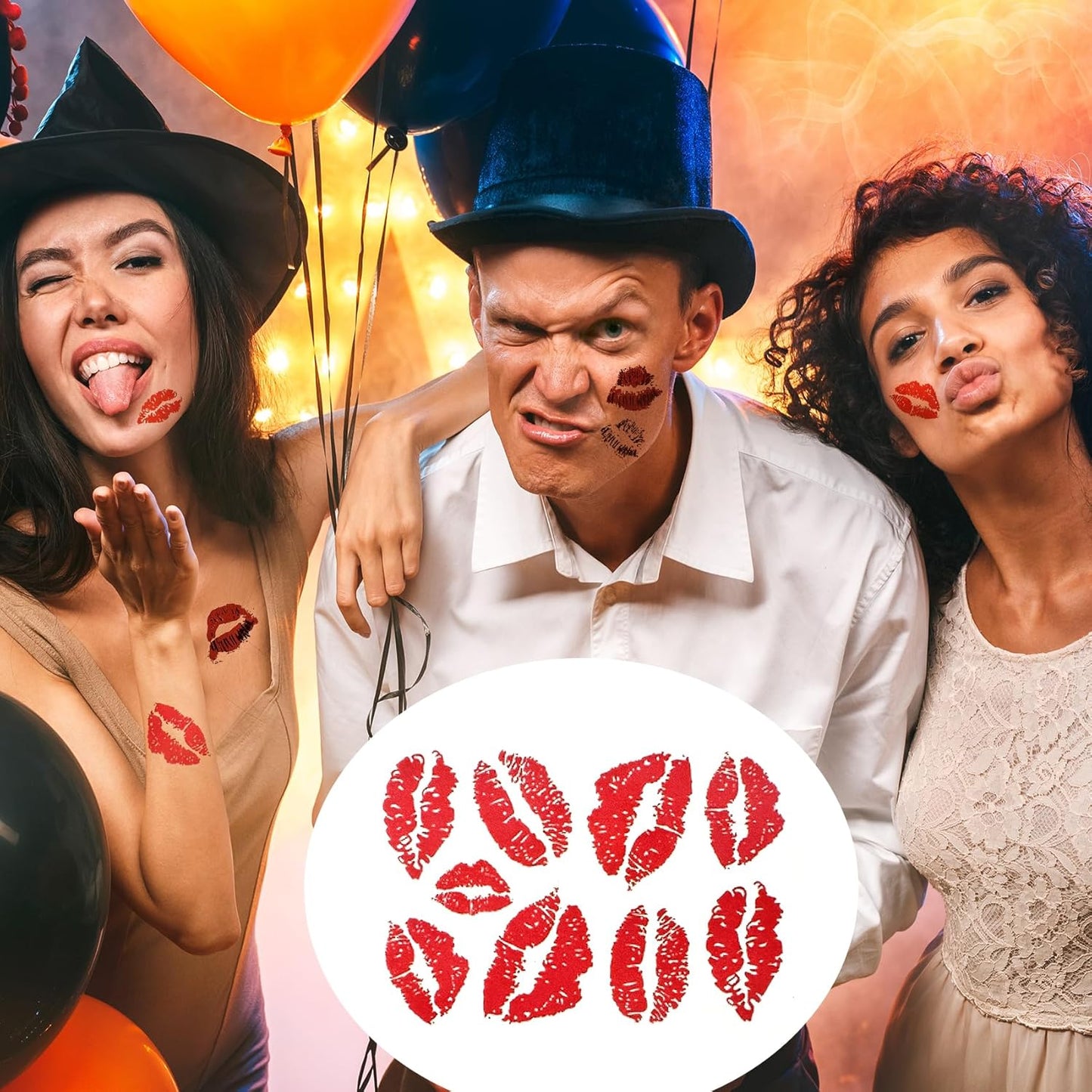 Halloween Temporary Tattoos, Red Bleeding Lips Tattoo Vampire Makeup for Kids Girls Women Men Face Body Halloween Party Cosplay Decorations, 6 Sheets